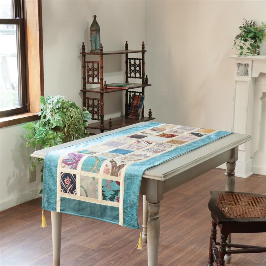 テーブルランナー　モザイクパッチワーク 142x50cmサイズ シュニール素材 |  | 01