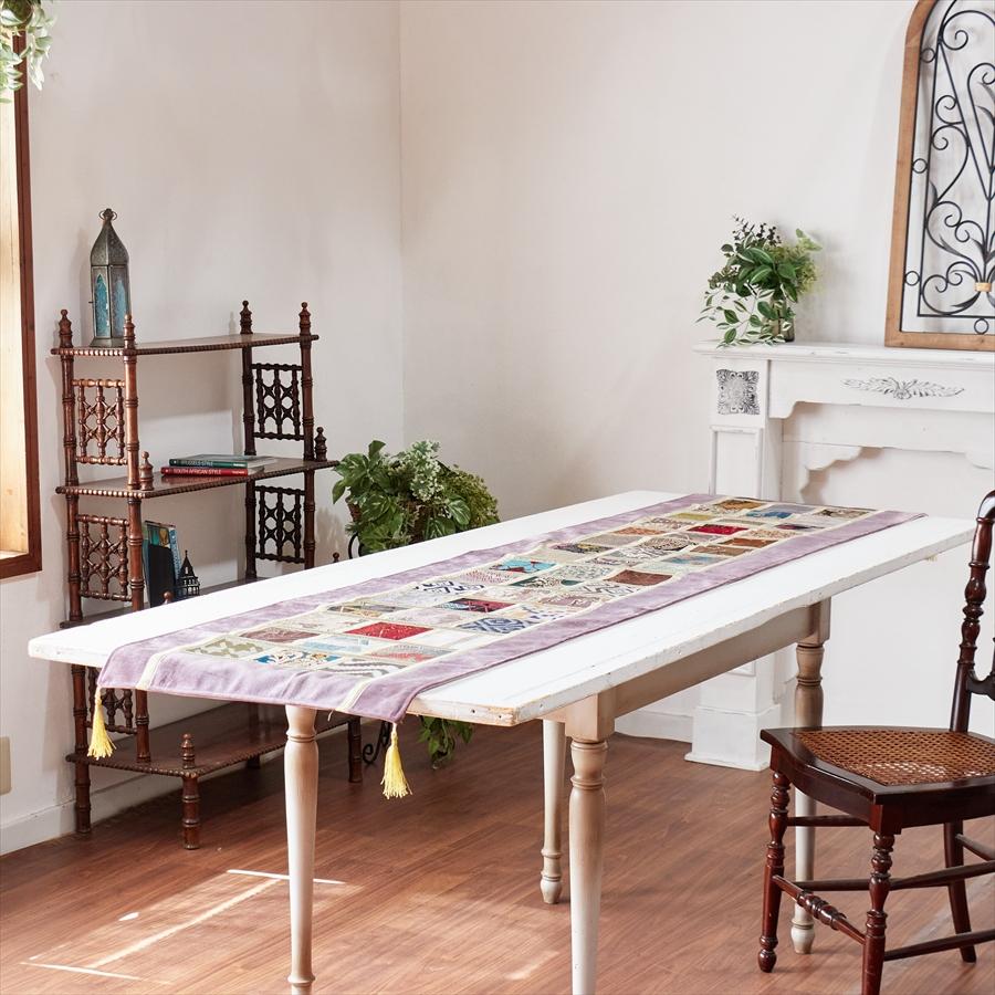 テーブルランナー　モザイクパッチワーク 200x50cmサイズ シュニール素材 |  | 01