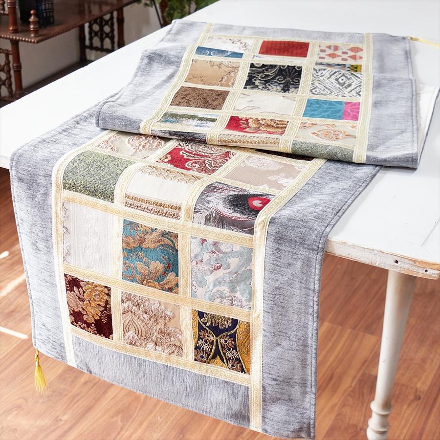 テーブルランナー　モザイクパッチワーク 200x50cmサイズ シュニール素材 | 