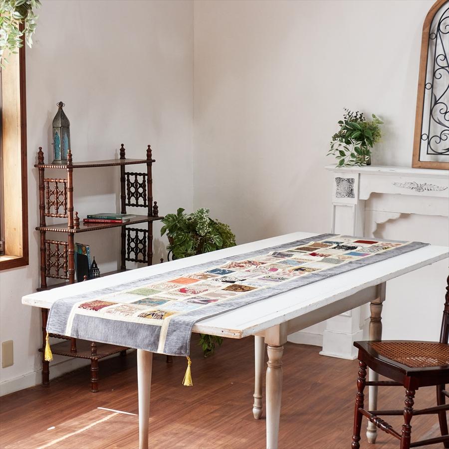 テーブルランナー　モザイクパッチワーク 200x50cmサイズ シュニール素材 |  | 01