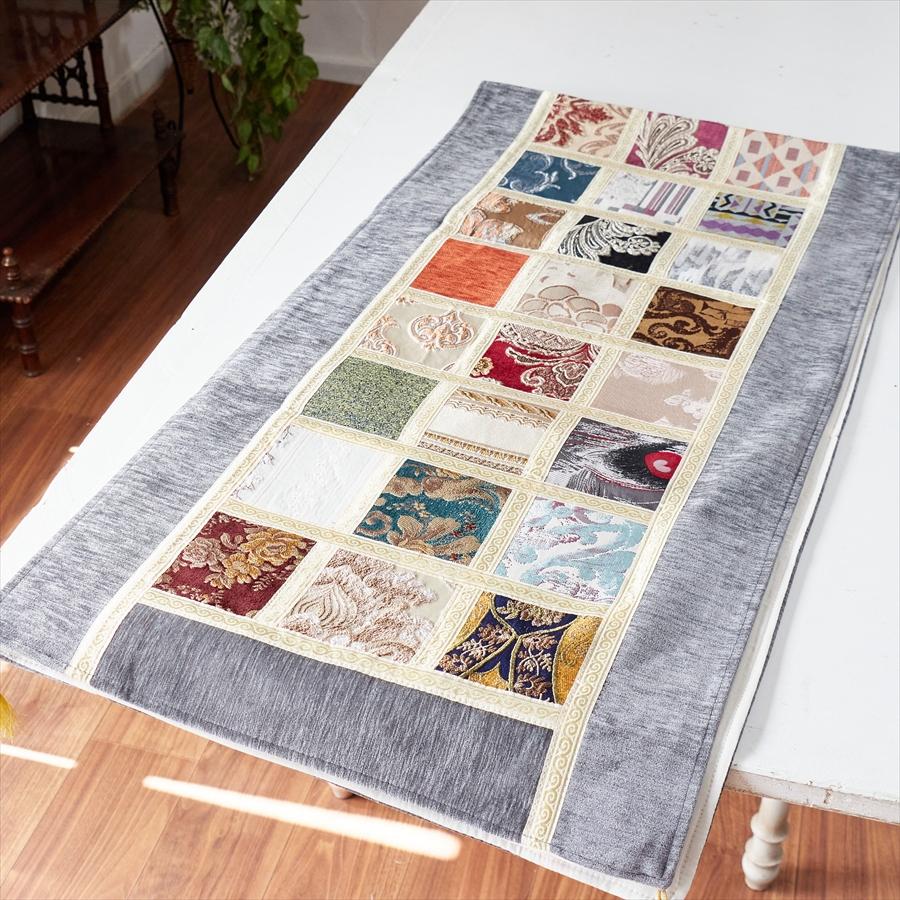 テーブルランナー　モザイクパッチワーク 200x50cmサイズ シュニール素材 |  | 02