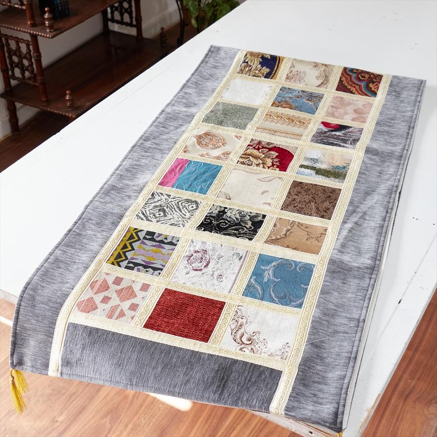 テーブルランナー　モザイクパッチワーク 200x50cmサイズ シュニール素材 |  | 03