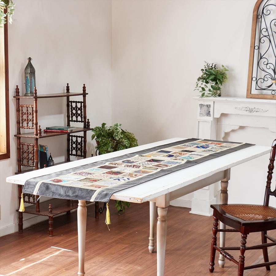 テーブルランナー　モザイクパッチワーク 200x50cmサイズ シュニール素材 |  | 01