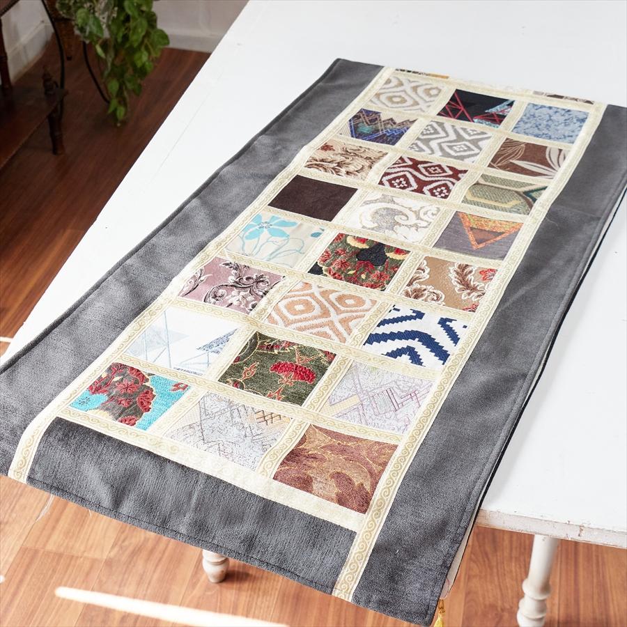 テーブルランナー　モザイクパッチワーク 200x50cmサイズ シュニール素材 |  | 02
