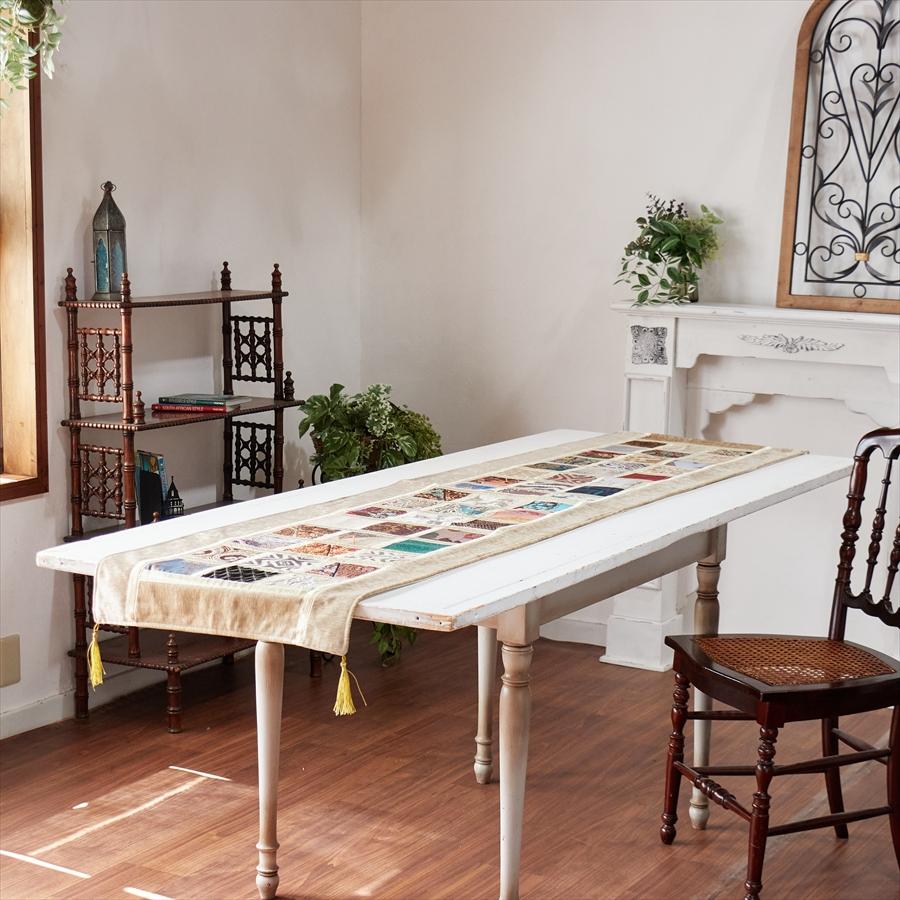 テーブルランナー　モザイクパッチワーク 200x50cmサイズ シュニール素材 |  | 01