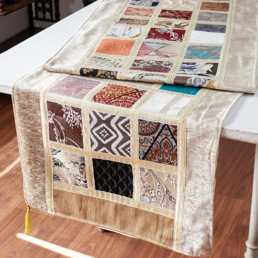 テーブルランナー　モザイクパッチワーク 200x50cmサイズ シュニール素材 | 