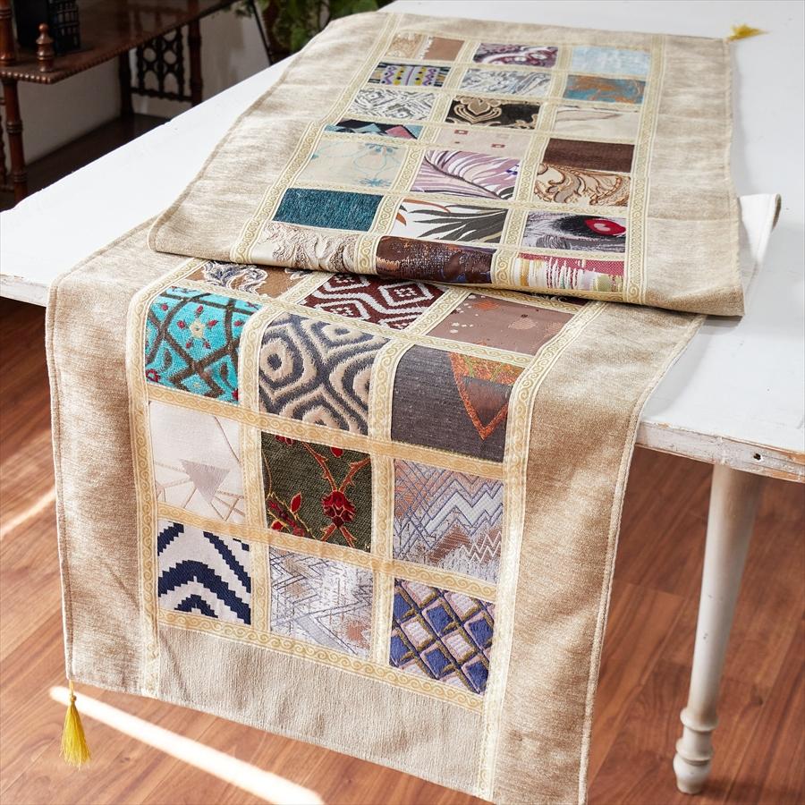 テーブルランナー　モザイクパッチワーク 200x50cmサイズ シュニール素材 | 