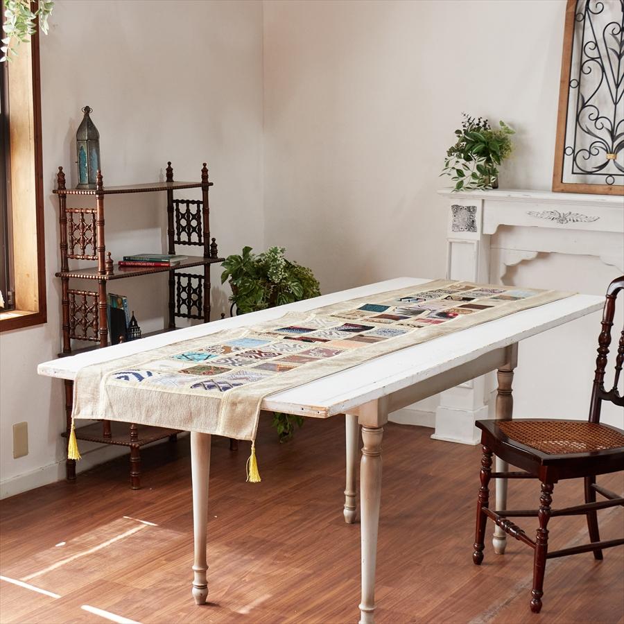 テーブルランナー　モザイクパッチワーク 200x50cmサイズ シュニール素材 |  | 01