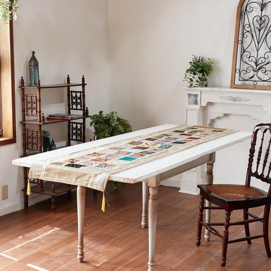 テーブルランナー　モザイクパッチワーク 200x50cmサイズ シュニール素材 |  | 01