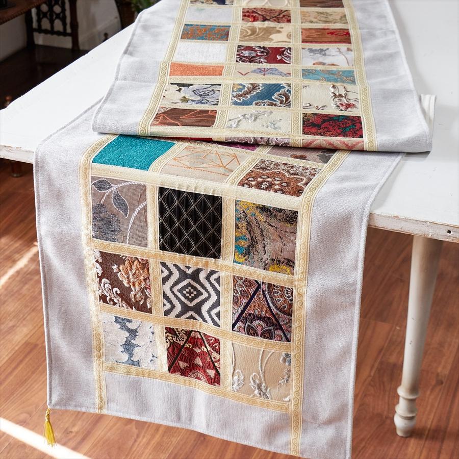 テーブルランナー　モザイクパッチワーク 200x50cmサイズ シュニール素材 | 