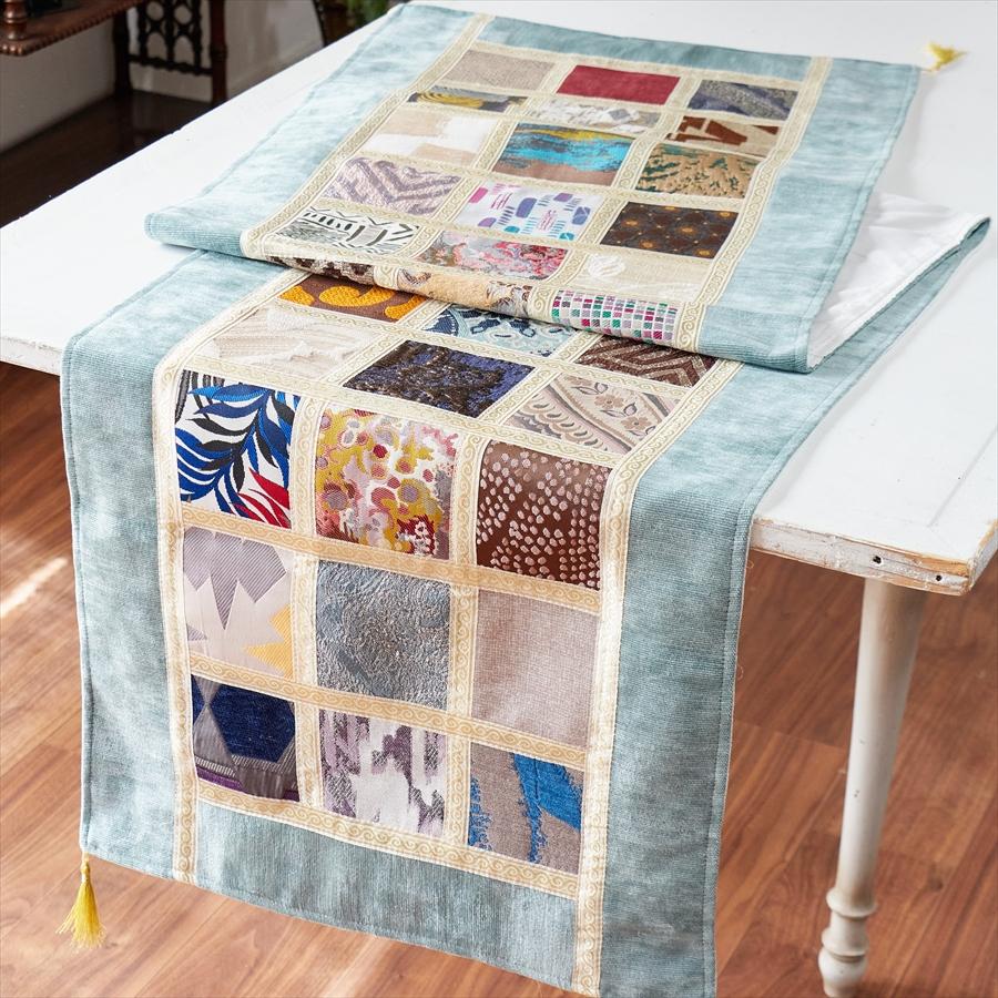 テーブルランナー　モザイクパッチワーク 200x50cmサイズ シュニール素材 | 