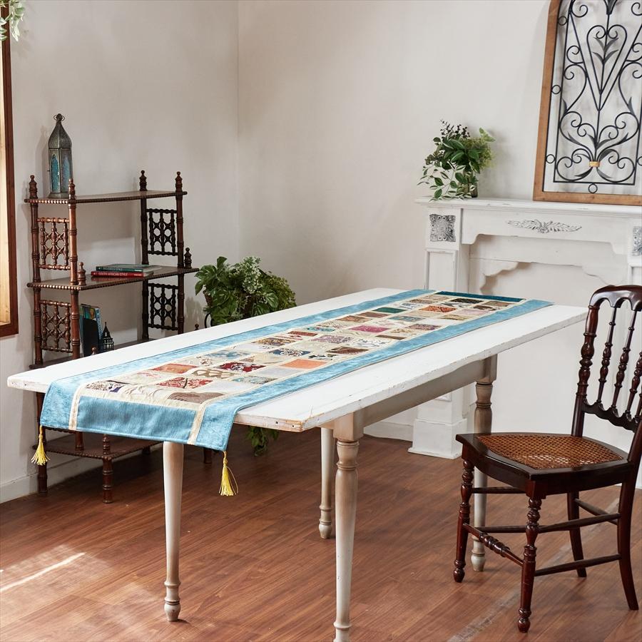 テーブルランナー　モザイクパッチワーク 200x50cmサイズ シュニール素材 |  | 01