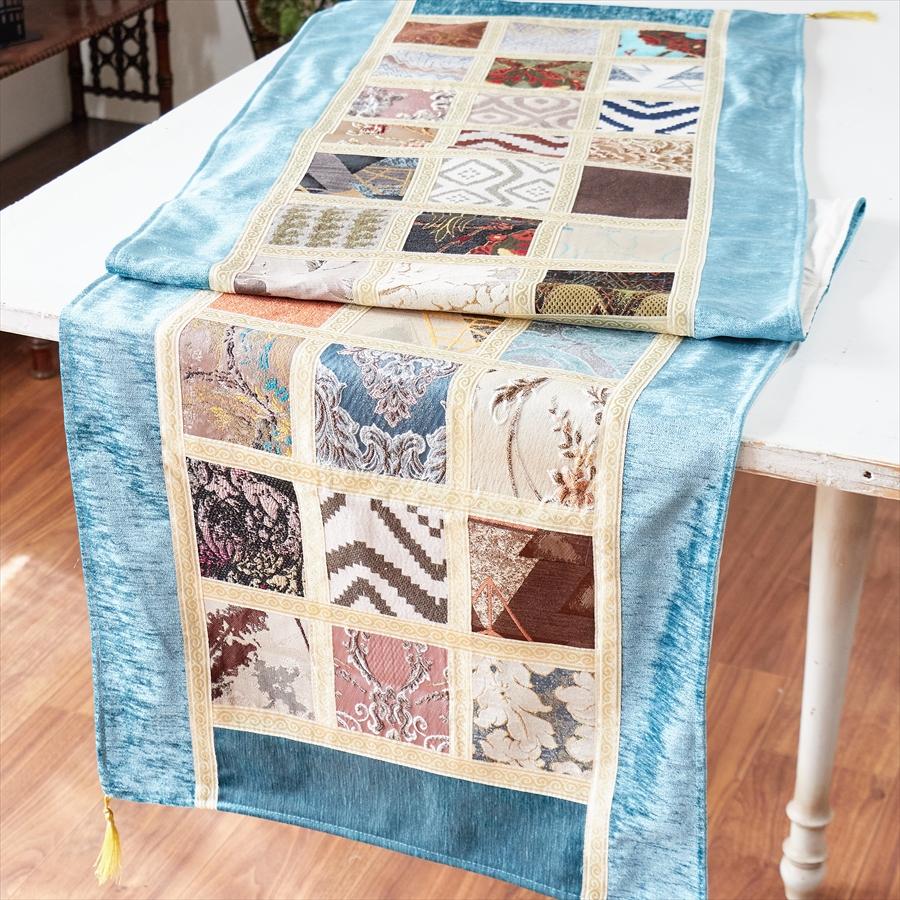 テーブルランナー　モザイクパッチワーク 200x50cmサイズ シュニール素材 | 