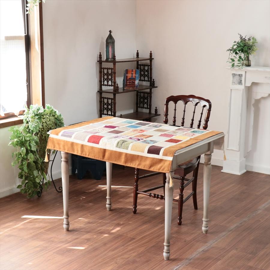 マルチカバー　モザイクパッチワーク 95x95cmサイズ シュニール素材 |  | 01