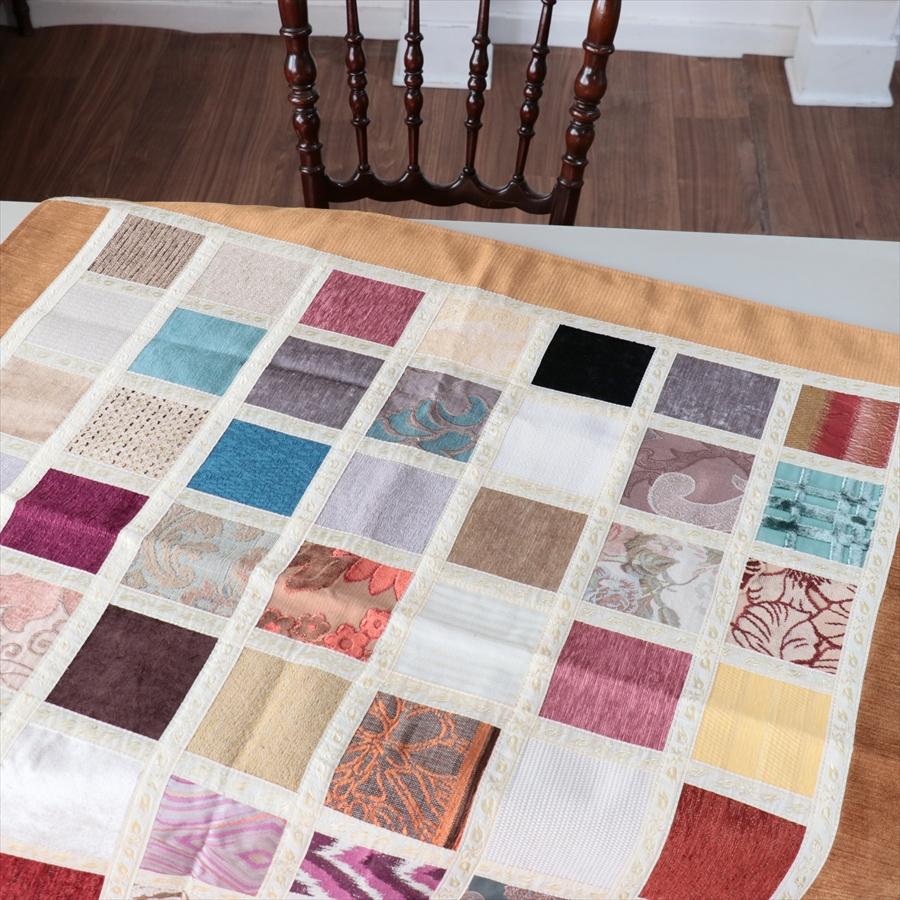 マルチカバー　モザイクパッチワーク 95x95cmサイズ シュニール素材 |  | 02