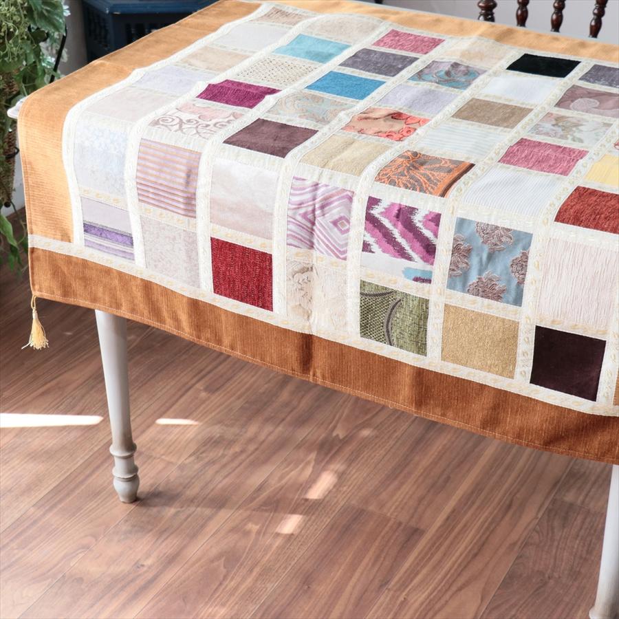 マルチカバー　モザイクパッチワーク 95x95cmサイズ シュニール素材 |  | 03