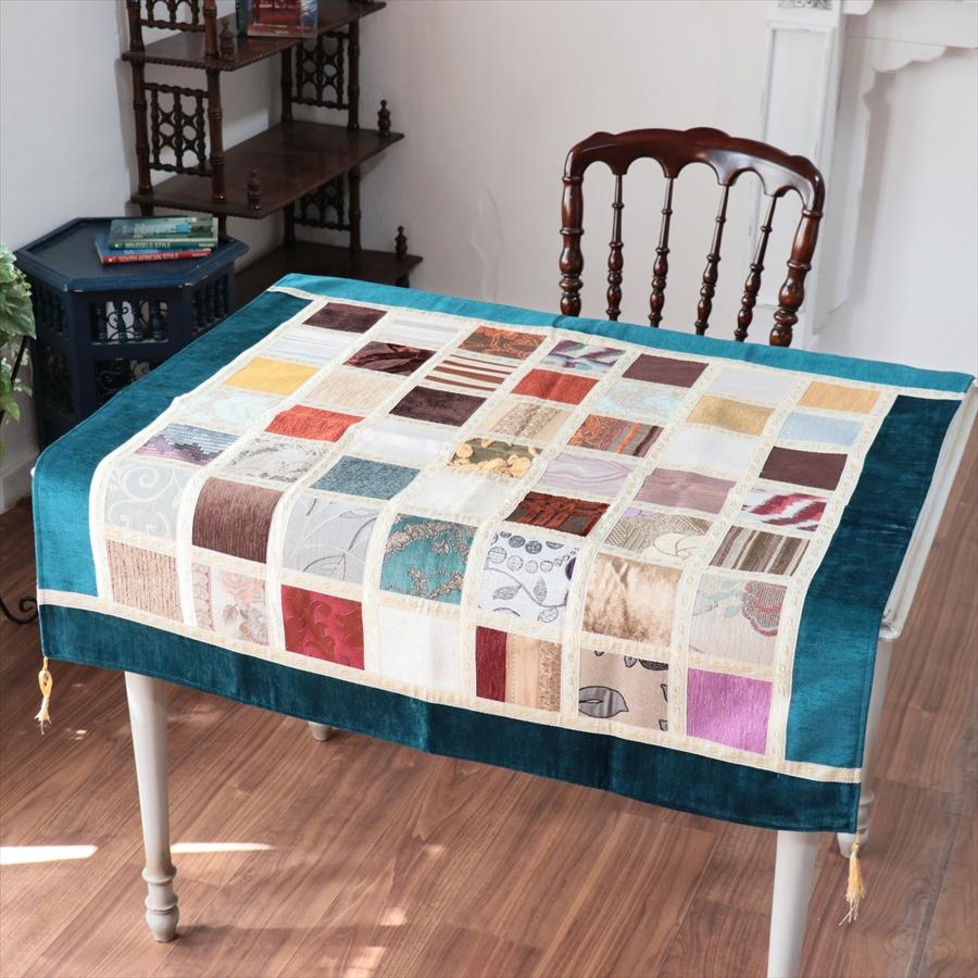 マルチカバー　モザイクパッチワーク 95x95cmサイズ シュニール素材 | 