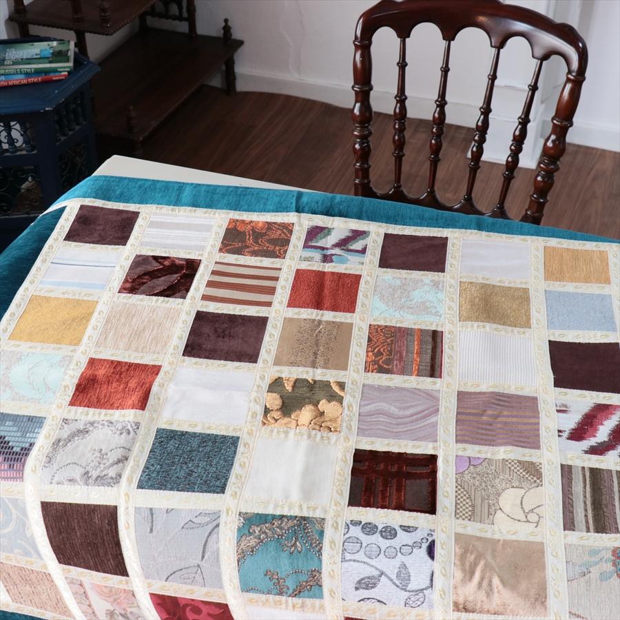 マルチカバー　モザイクパッチワーク 95x95cmサイズ シュニール素材 |  | 02