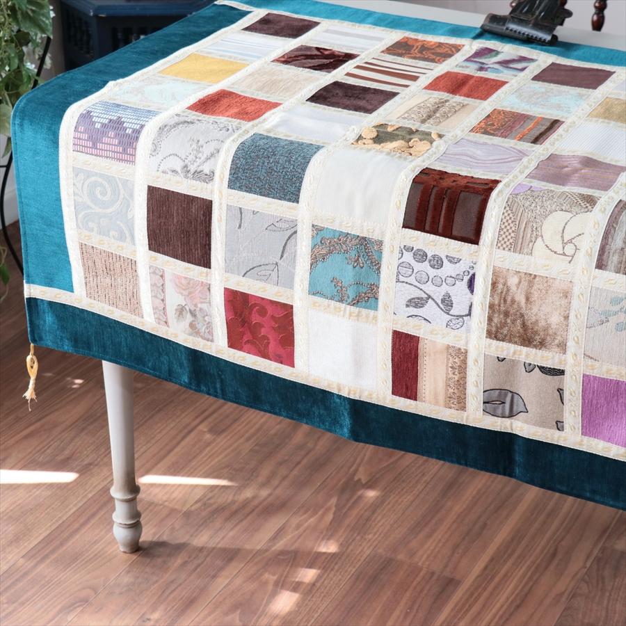 マルチカバー　モザイクパッチワーク 95x95cmサイズ シュニール素材 |  | 03