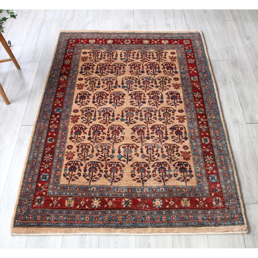 ギャッベ　ルリバフ/Luribaft 177x125cm  センターラグサイズ ペイズリーのような花のモチーフ/ブルー＆グリーンのボーダー | ブランド登録なし