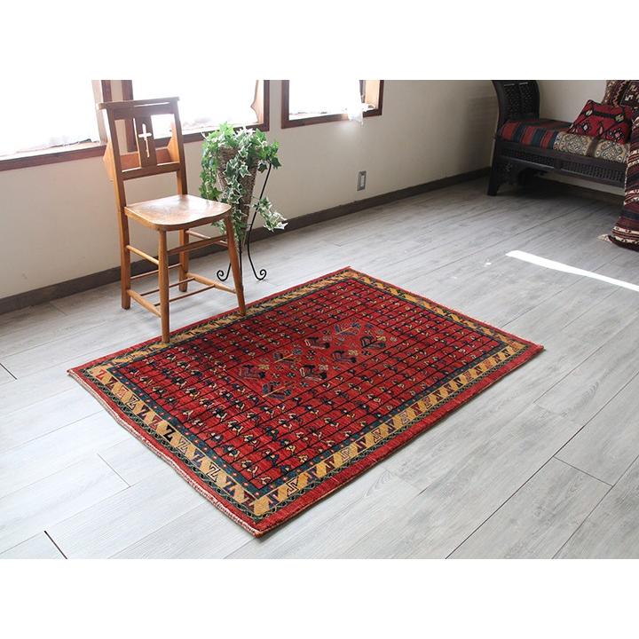 ルリバフ ギャッベ/カシュカイ族の手織りラグ アクセントラグ147x107cm クラシックなバクティアリ族の伝統柄/レッド | ブランド登録なし | 01