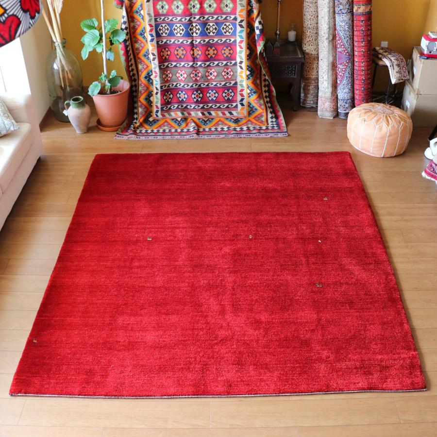 ギャッベ　 ギャベ  カシュカイ族の手織りラグ バナフシェBanafsheh/大型ルームサイズ226x210cm レッド 動物と植物のモチーフ | ブランド登録なし