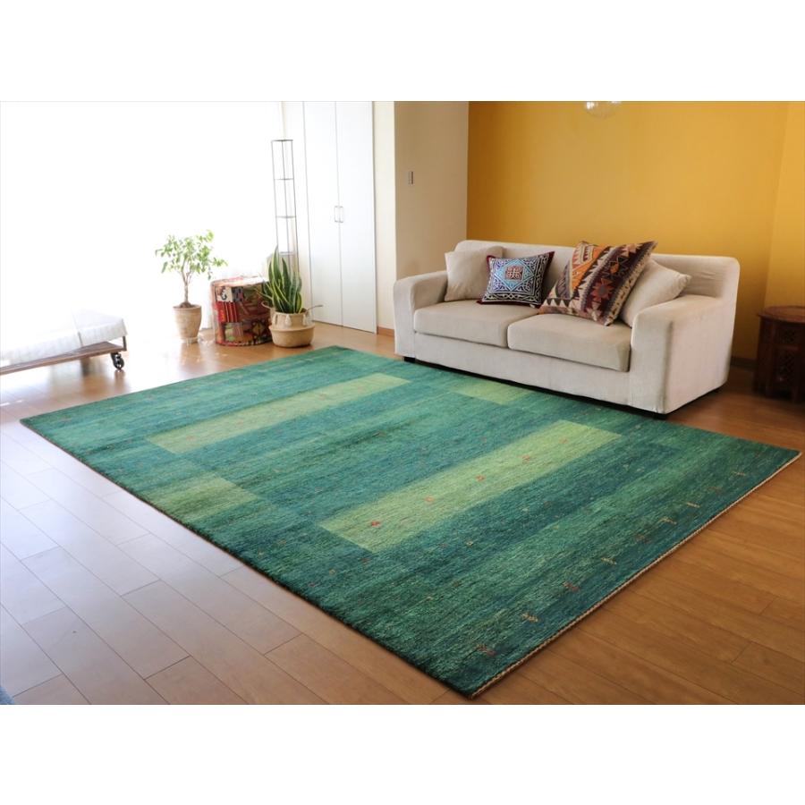 ギャッベ/ロリアタシュLoriAtash　ギャベ　最上級の織り　大きい手織りラグ　大型ルームサイズ315x234cm グリーン スクエアデザイン | ブランド登録なし | 01