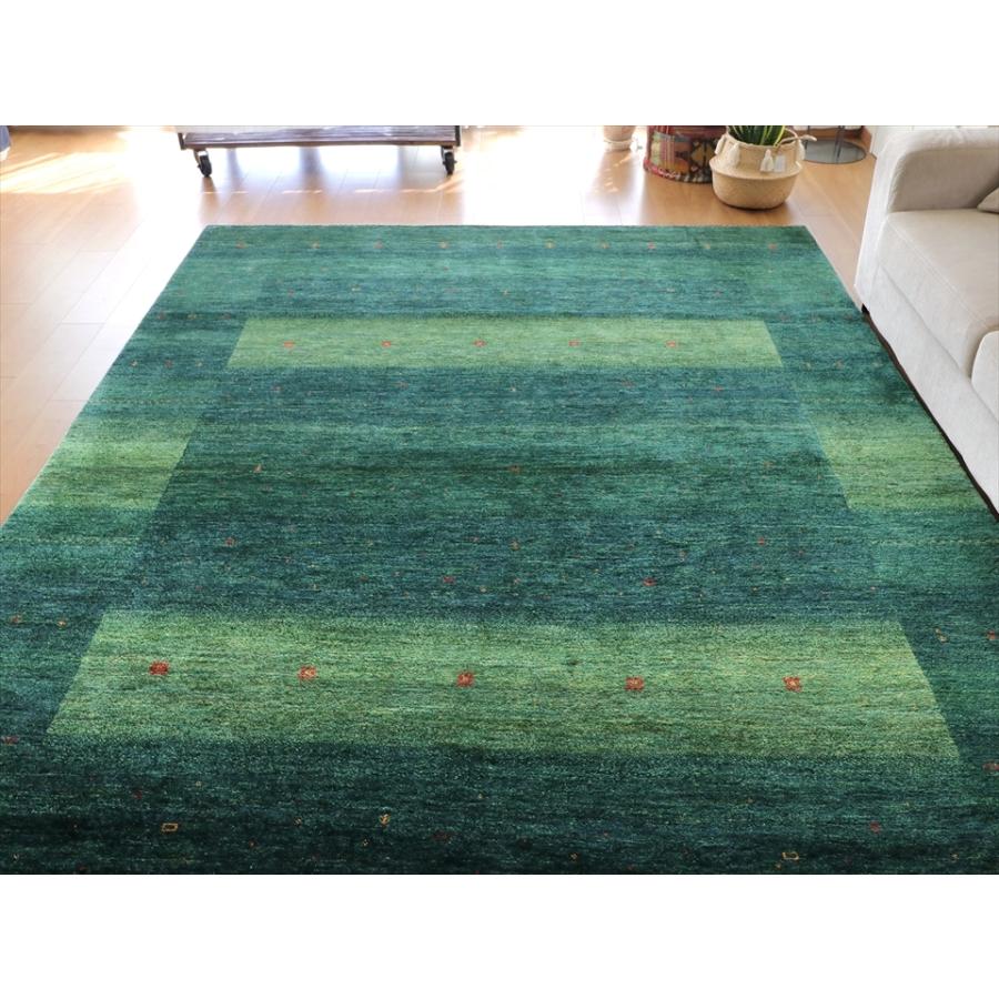 ギャッベ/ロリアタシュLoriAtash　ギャベ　最上級の織り　大きい手織りラグ　大型ルームサイズ315x234cm グリーン スクエアデザイン | ブランド登録なし | 12