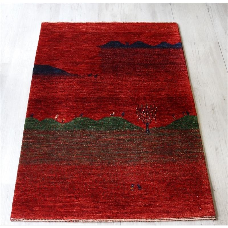 ギャッベ 手織り ラグ ノウバフト 116x78cm レッド/風景　ランドスケープ | ブランド登録なし