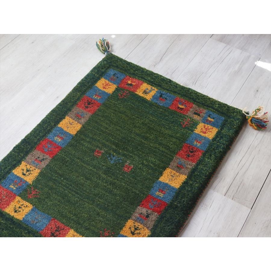 ギャッベ 玄関マットサイズ84x60cm グリーン　カラフルスクエア　ボーダー　動物と植物モチーフ | ブランド登録なし | 02
