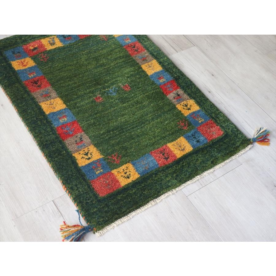 ギャッベ 玄関マットサイズ84x60cm グリーン　カラフルスクエア　ボーダー　動物と植物モチーフ | ブランド登録なし | 04