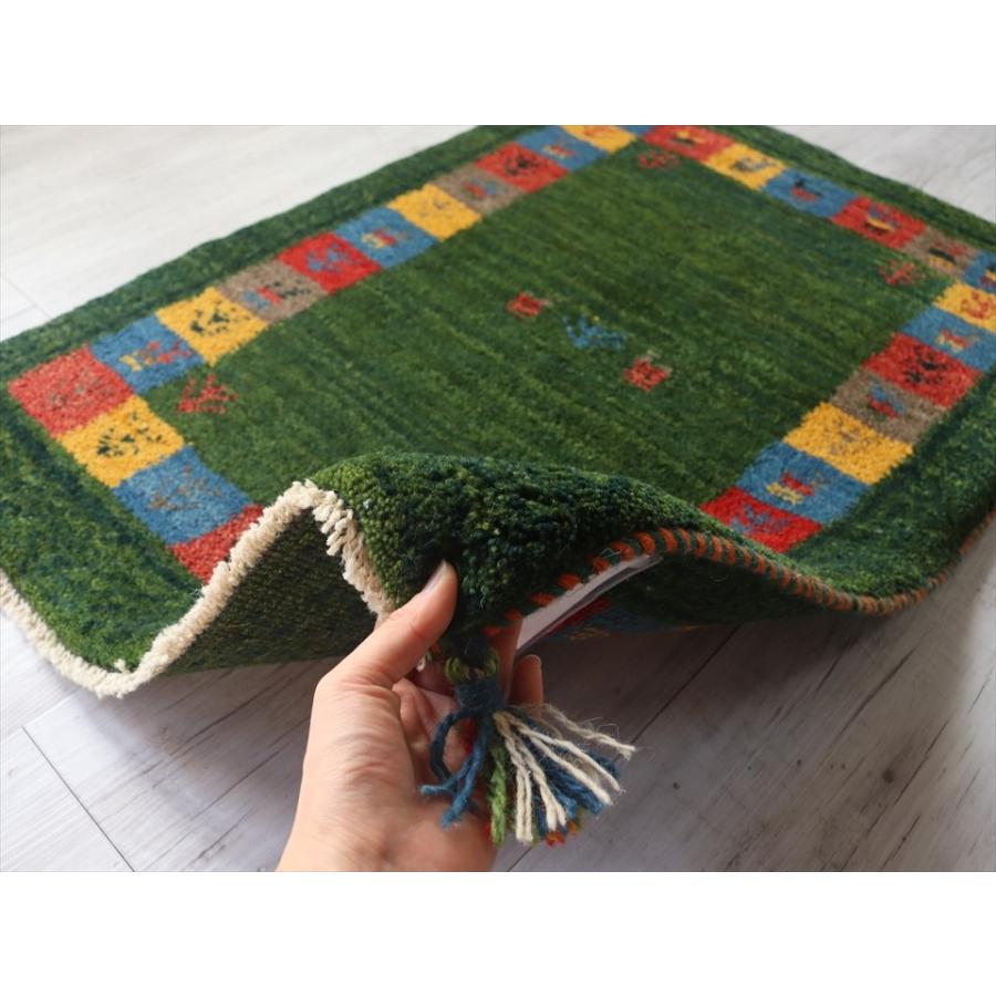ギャッベ 玄関マットサイズ84x60cm グリーン　カラフルスクエア　ボーダー　動物と植物モチーフ | ブランド登録なし | 05
