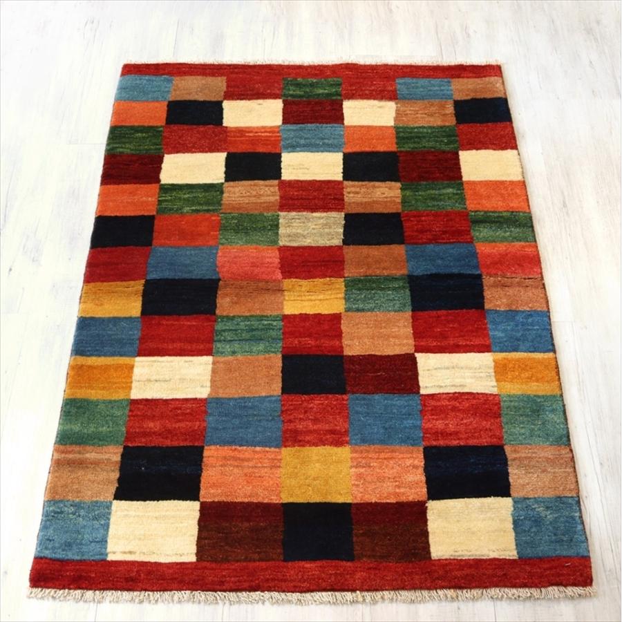 ギャッベ　スタンダードな織り　Ｎｏｍａｄ/ノマド　アクセントラグサイズ142x98cm カラフルタイル　レッドライン | ブランド登録なし