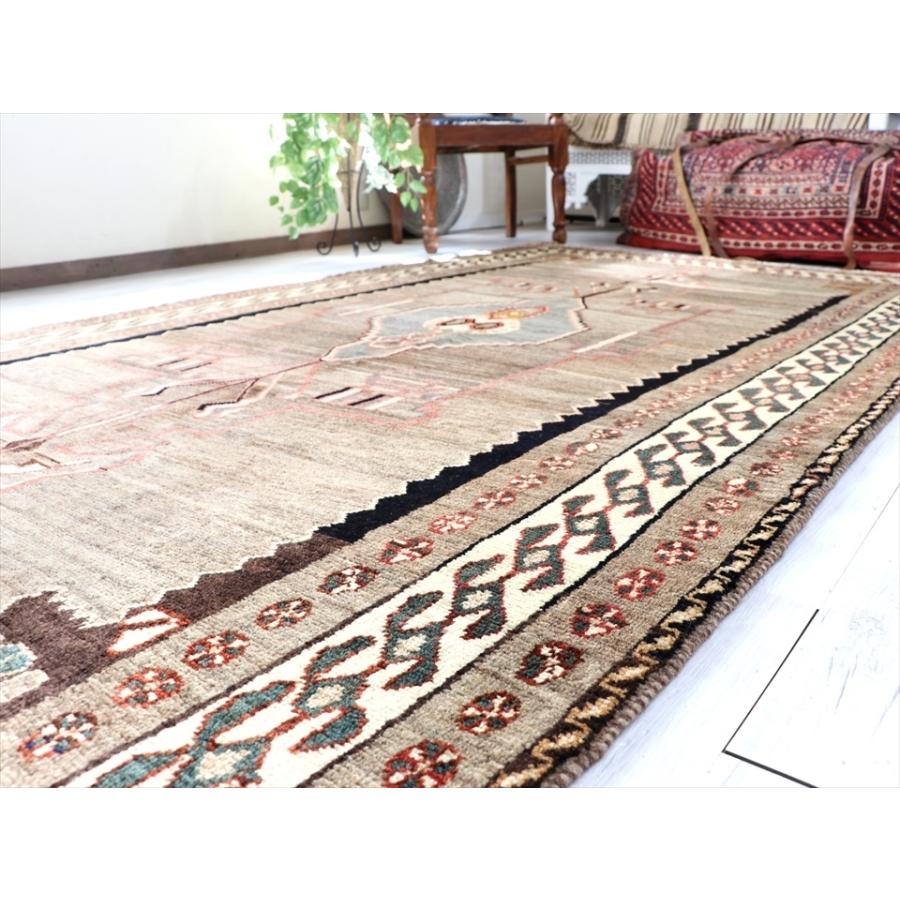 トライバルラグ ヴィンテージ/カシュカイ族の手織りラグ267x144cm 天然の羊毛色ブラウングレー_10