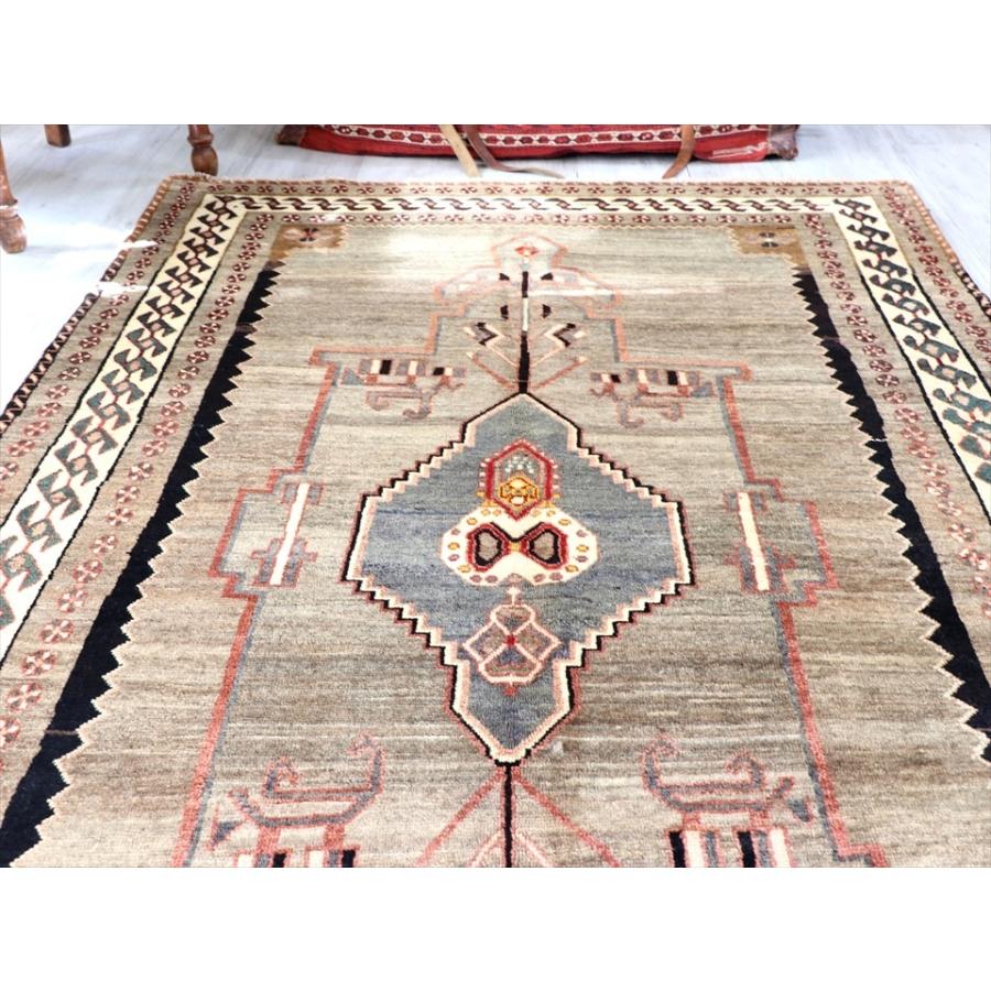 トライバルラグ ヴィンテージ/カシュカイ族の手織りラグ267x144cm 天然の羊毛色ブラウングレー_2