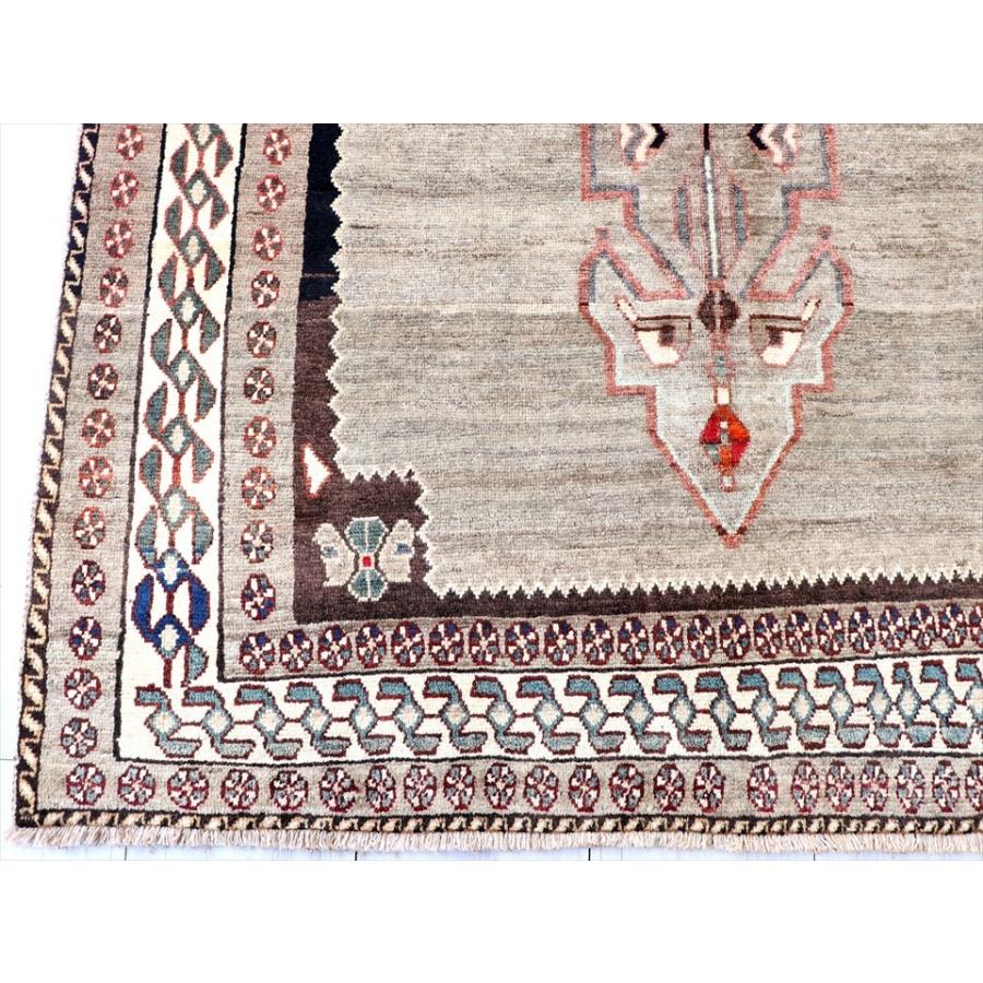 トライバルラグ ヴィンテージ/カシュカイ族の手織りラグ267x144cm 天然の羊毛色ブラウングレー_3