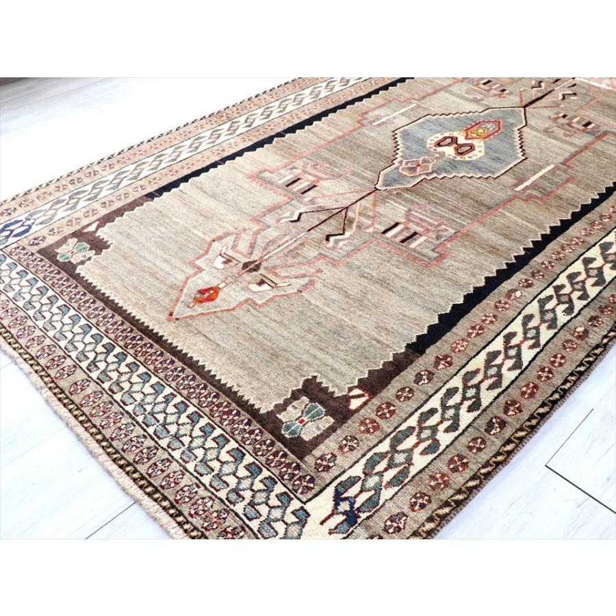 トライバルラグ ヴィンテージ/カシュカイ族の手織りラグ267x144cm 天然の羊毛色ブラウングレー_4
