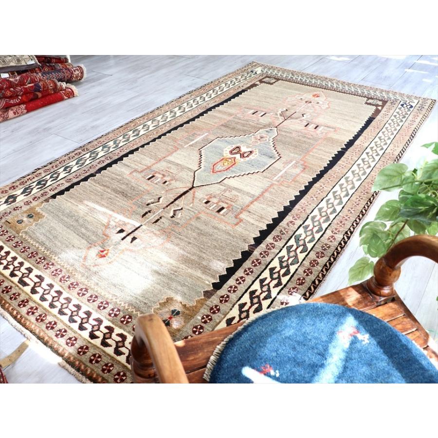 トライバルラグ ヴィンテージ/カシュカイ族の手織りラグ267x144cm 天然の羊毛色ブラウングレー_8