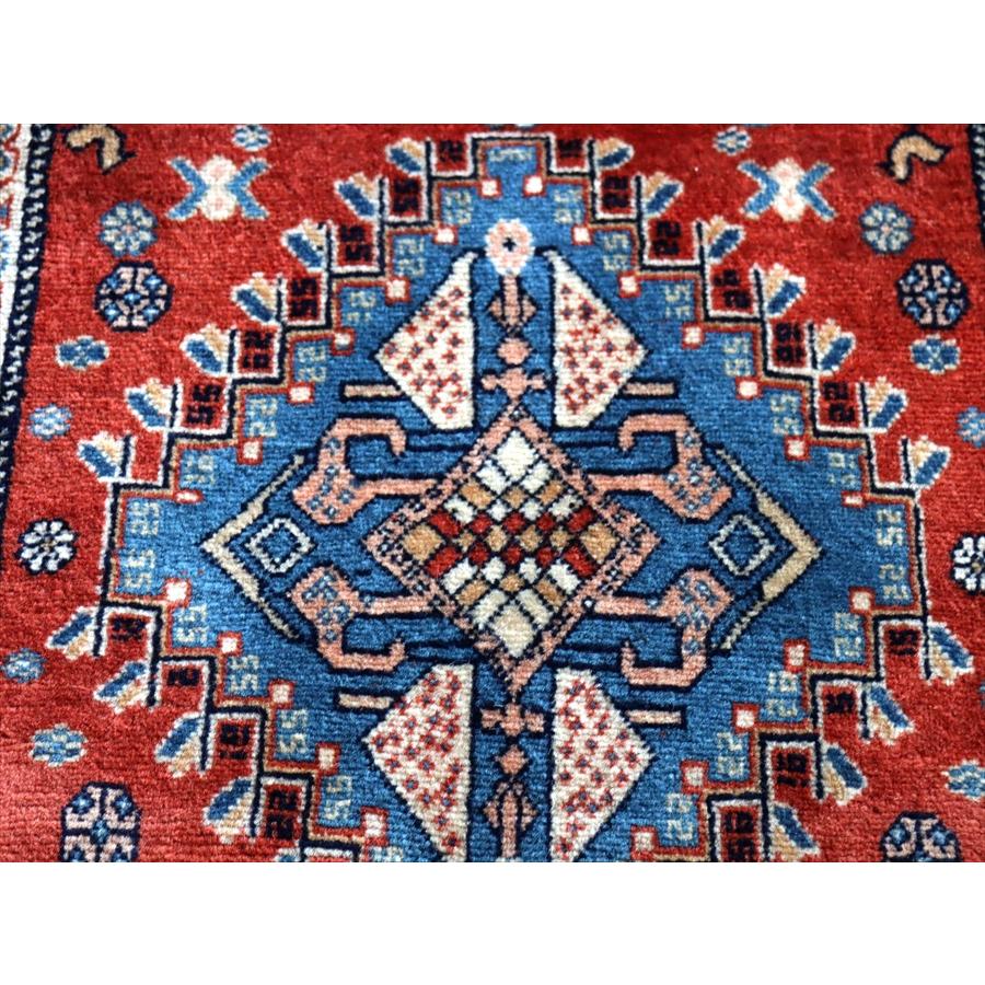 ギャッベ 座布団サイズ44x41cm オレンジがかった赤色＆青のメダリオン 花と鳥/カシュクーリ OUTLET 一部キズあり | ブランド登録なし | 04