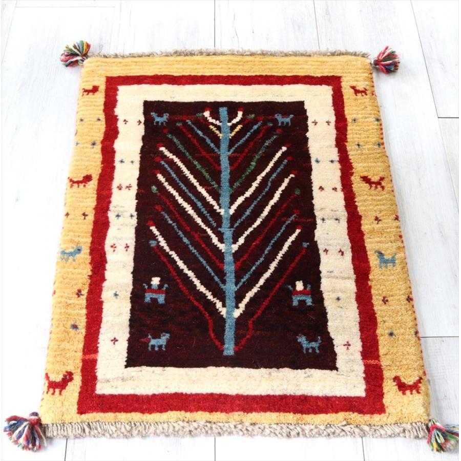 ギャッベ　玄関マット　イランの手織りラグ84x61cm カラフル　生命の樹　植物と動物のモチーフ | ブランド登録なし