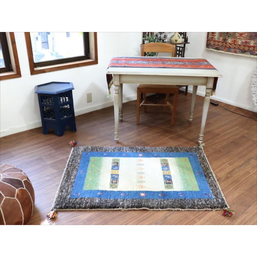 ギャッべ　玄関マット　イラン製手織りラグ　121x84cm ベージュ＆グリーン/ブルー＆ダークブラウン　タイル | ブランド登録なし | 02