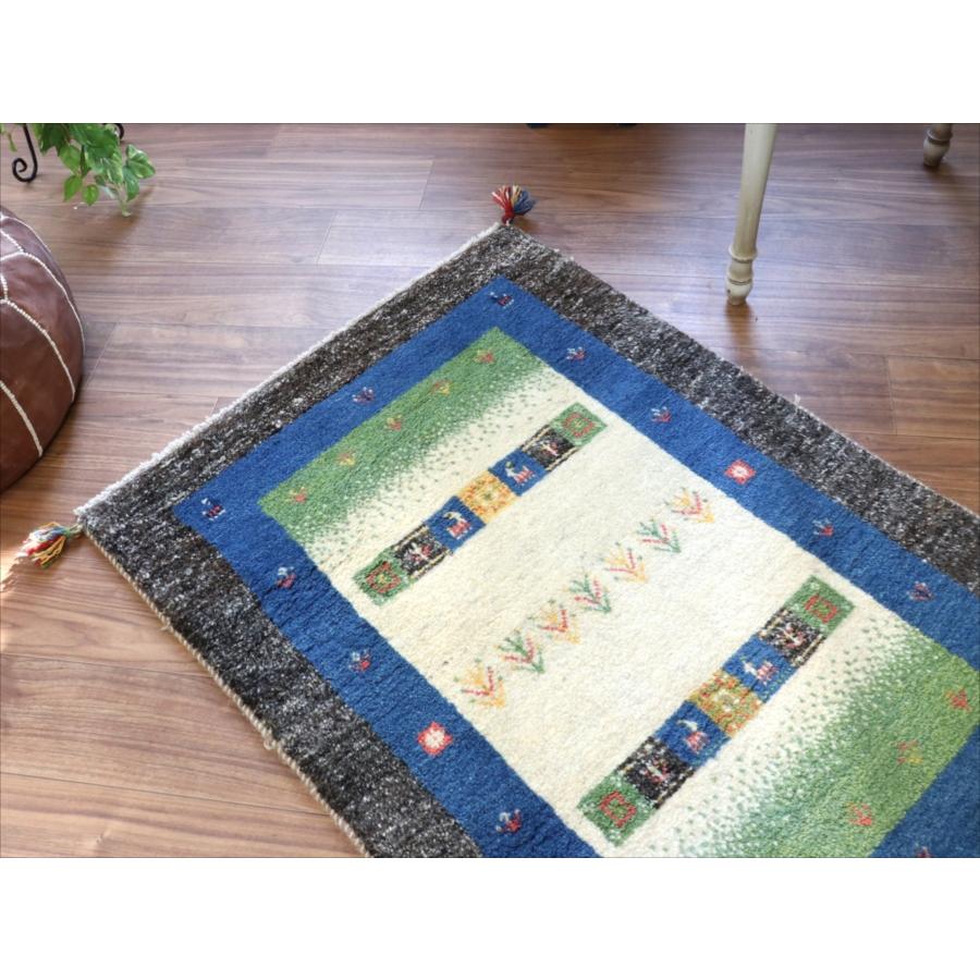 ギャッべ　玄関マット　イラン製手織りラグ　121x84cm ベージュ＆グリーン/ブルー＆ダークブラウン　タイル | ブランド登録なし | 03