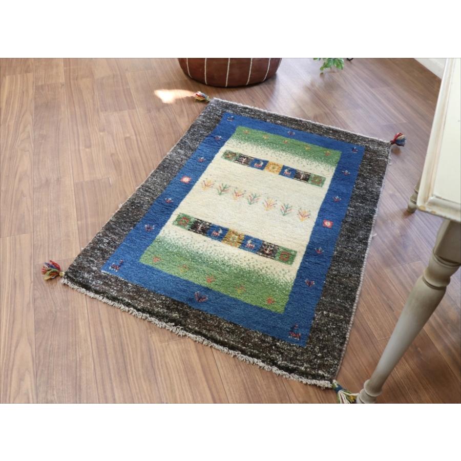 ギャッべ　玄関マット　イラン製手織りラグ　121x84cm ベージュ＆グリーン/ブルー＆ダークブラウン　タイル | ブランド登録なし | 04