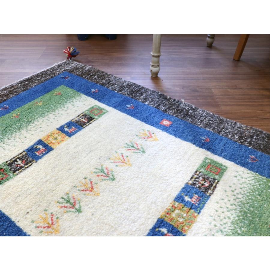 ギャッべ　玄関マット　イラン製手織りラグ　121x84cm ベージュ＆グリーン/ブルー＆ダークブラウン　タイル | ブランド登録なし | 05