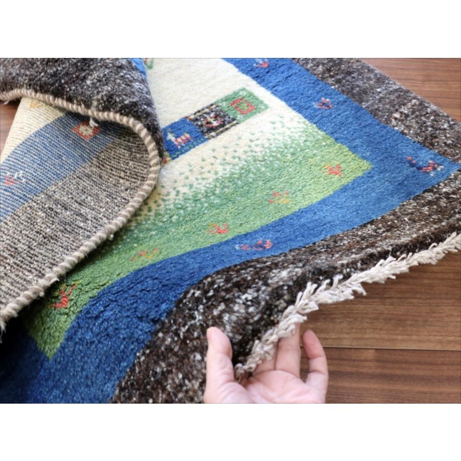 ギャッべ　玄関マット　イラン製手織りラグ　121x84cm ベージュ＆グリーン/ブルー＆ダークブラウン　タイル | ブランド登録なし | 08