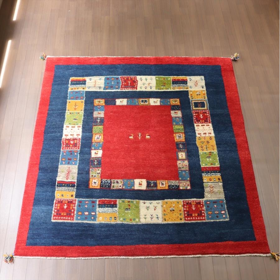 ギャッベ　レッド＆ネイビー 190x180cm 正方形　リビングサイズ　カラフルタイル | ブランド登録なし