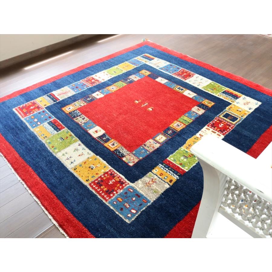 ギャッベ　レッド＆ネイビー 190x180cm 正方形　リビングサイズ　カラフルタイル | ブランド登録なし | 05