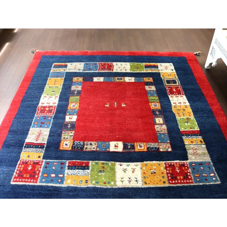 ギャッベ　レッド＆ネイビー 190x180cm 正方形　リビングサイズ　カラフルタイル | ブランド登録なし | 07