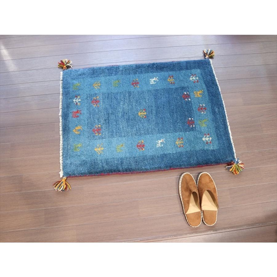 ギャッベ　玄関サイズ　ブルー 88x65cm 枠縁のあるデザイン　動物と植物モチーフ | ブランド登録なし | 01