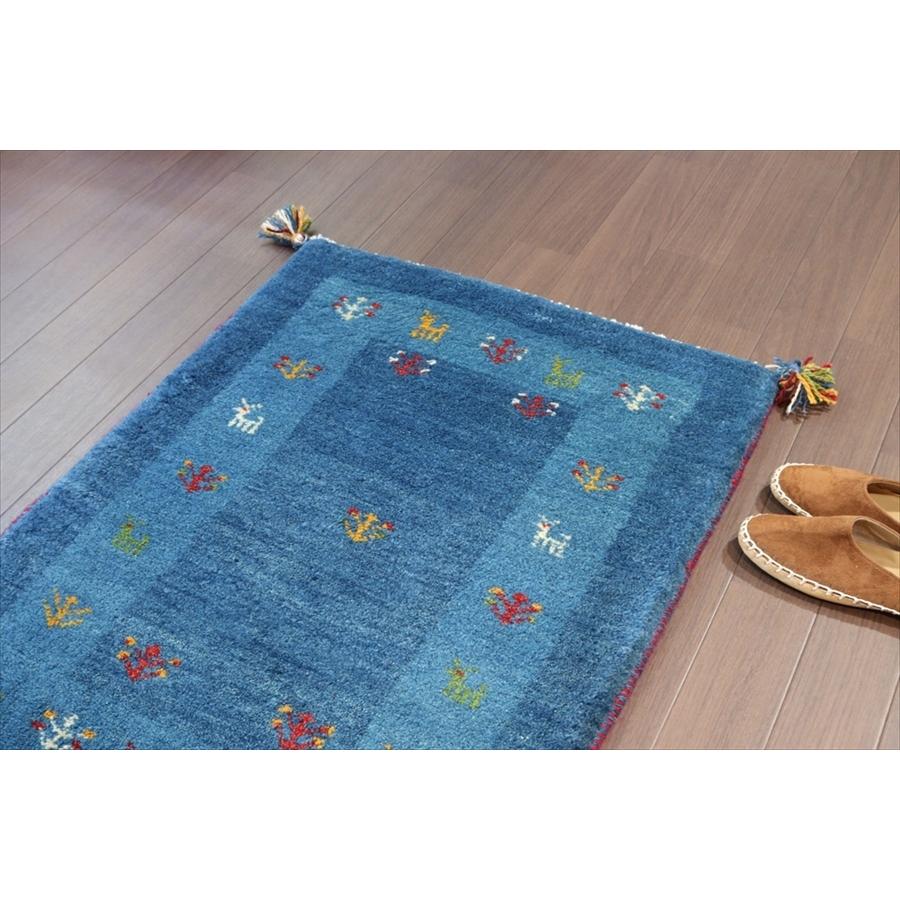 ギャッベ　玄関サイズ　ブルー 88x65cm 枠縁のあるデザイン　動物と植物モチーフ | ブランド登録なし | 02